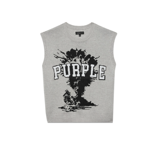 Purple Wool Jacquard Vest - Heather Grey