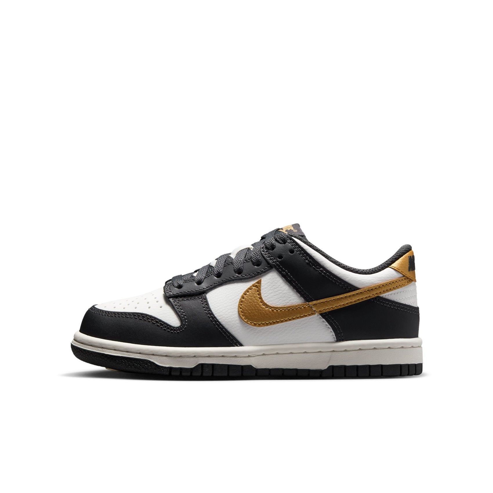 Big Kid's Nike Dunk Low - "Summit White/Metallic Gold"