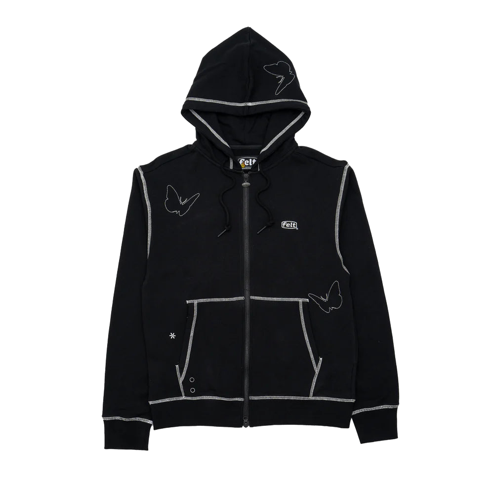 Felt Contrast Stitched Hoodie - Black