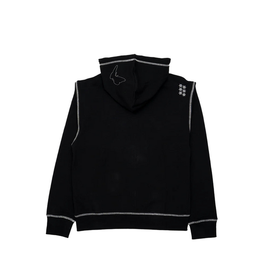 Felt Contrast Stitched Hoodie - Black