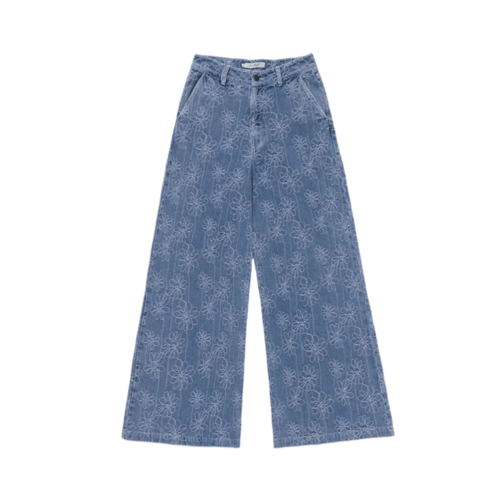 Honor The Gift Women's Wide Leg Flower Pant - "Light Blue"