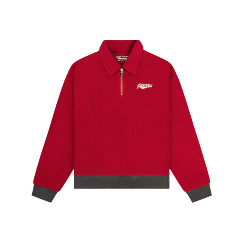 Paper Planes Reverse Fleece Half Zip Fleece - Red