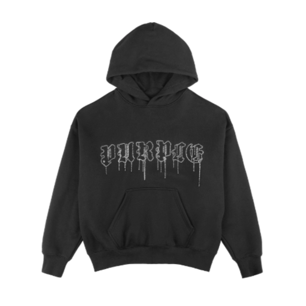 Purple Crystal Gothic Drip Hoodie - Black