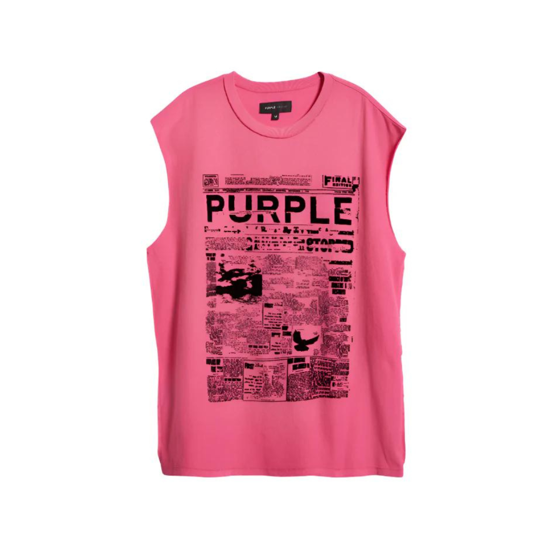 Purple Newsprint Tank Top - Pink