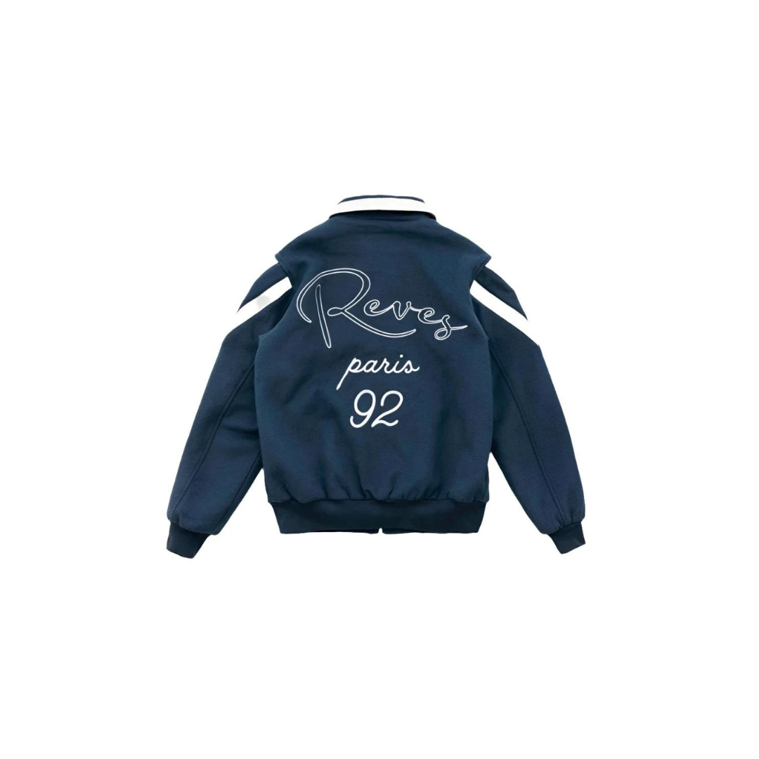 Reves 'Quatre' Wool Varsity Jacket - Navy Blue