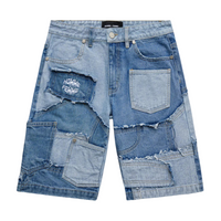 Homme Femme Patchwork Denim Shorts - Blue