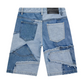 Homme Femme Patchwork Denim Shorts - Blue