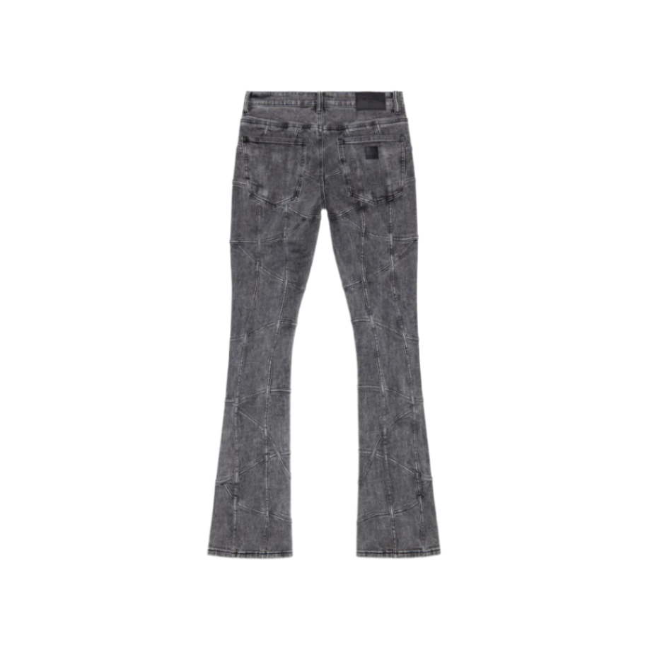 Valabasas Streak Stacked Flare Jeans - Washed Grey