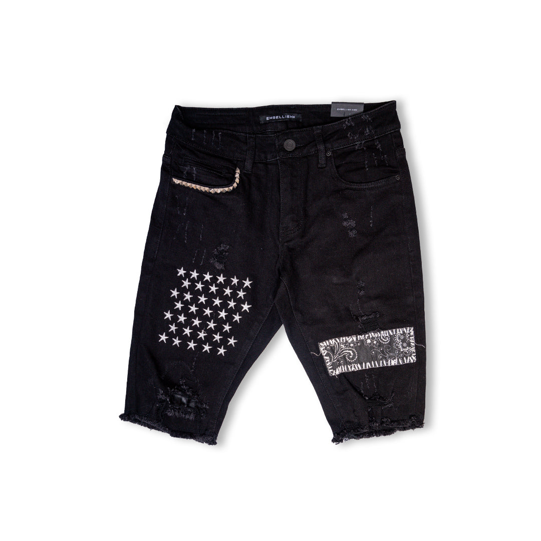 Embellish Summit Patchwork Shorts - Black