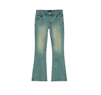 Purple Pintuck Overdyed Flare Denim - Light Indigo