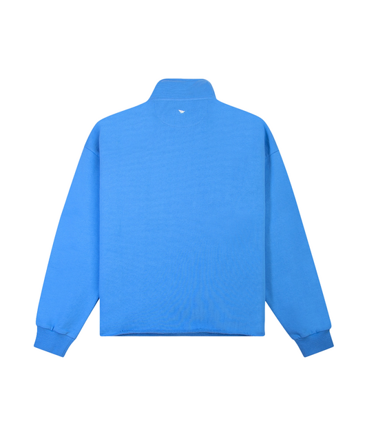 Paper Planes Open Hem Half Zip Sweatshirt - Azure Blue